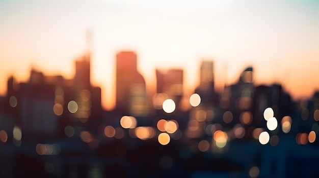 Les lumières brillantes de la ville sous le ciel sombre le soir sur un fond flou