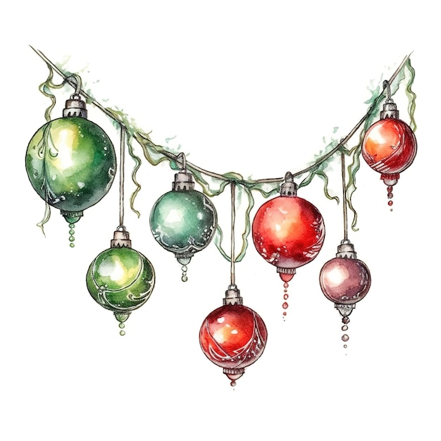 Photo les lumières de la chaîne de noël clipart à l'aquarelle