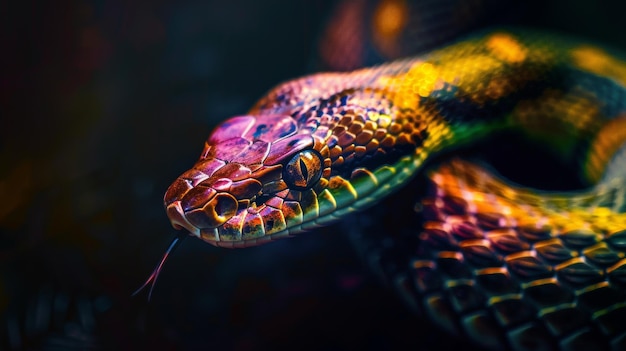 Des lumières colorées éclairent l'image du serpent.