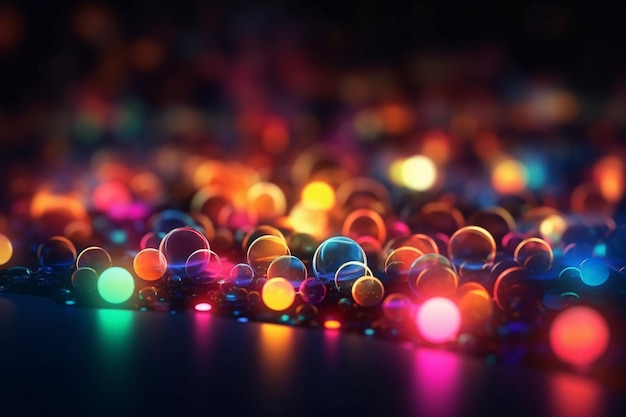 Lumières colorées de fond de bokeh de nouvelle année sur un fond abstrait néon lumineux foncé