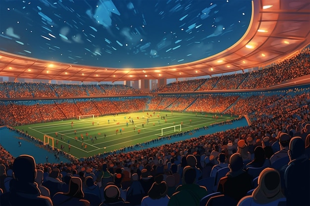 Lumières dans la nuit et le stade de football rendu 3d