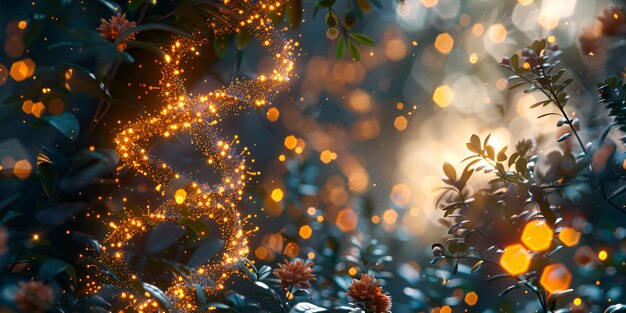 Photo lumières de décoration dans la forêt générées par l'ia