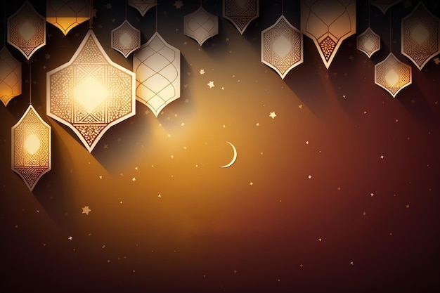 Lumières du Ramadan avec un croissant de lune et des étoiles