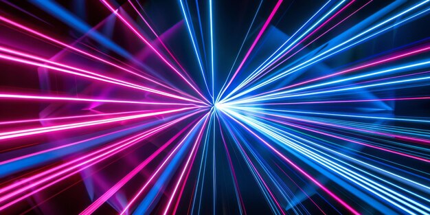 Les lumières laser futuristes en bleu et rose vif