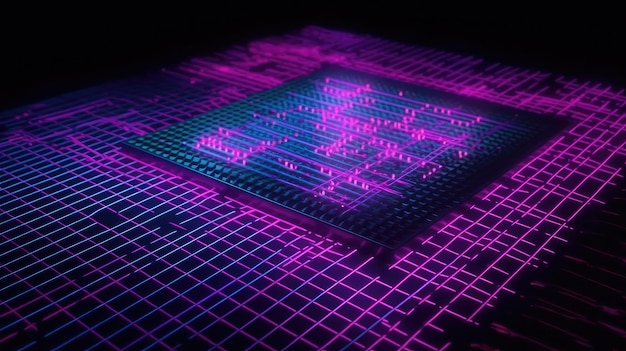 Lumières LED violettes néons Intel Core créés avec la technologie Generative AI