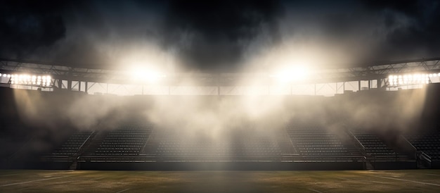 Lumières lumineuses de l'arène du stade Bombes à fumée vide scène sombre lumière au néon