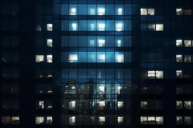 Lumières nocturnes étincelantes devant la fenêtre d'un immeuble de grande hauteur