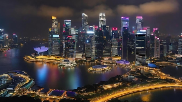 Les lumières nocturnes de la ville de Singapour Bokeh arrière-plan flou