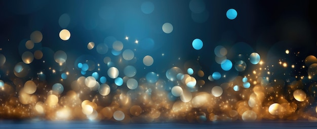 Lumières de Noël à utiliser comme arrière-plan défocalisé Couleurs dorées et bleues élégantes AI générative