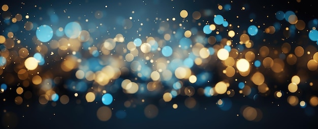 Lumières de Noël à utiliser comme arrière-plan défocalisé Couleurs dorées et bleues élégantes AI générative