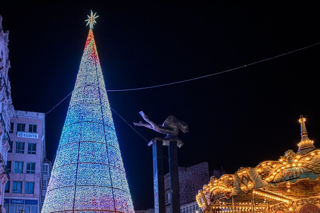 Lumières de Noël à Vigo leds arbre carrousel et la sculpture sireno