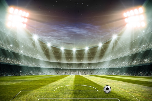 Photo lumières de nuit et stade de football rendu 3d