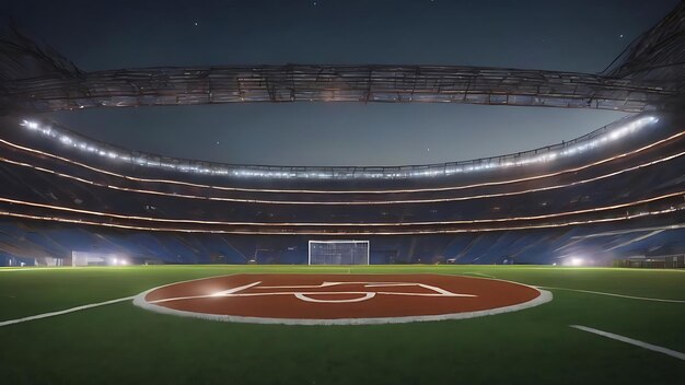 Lumières la nuit et stade de football rendu en 3D