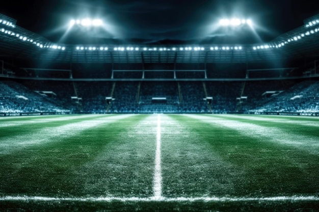 Lumières de nuit et stade de football vide avec rendu 3D de l'espace de copie