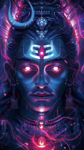 Les lumières numériques éclairent la méditation du troisième œil du Seigneur Shiva