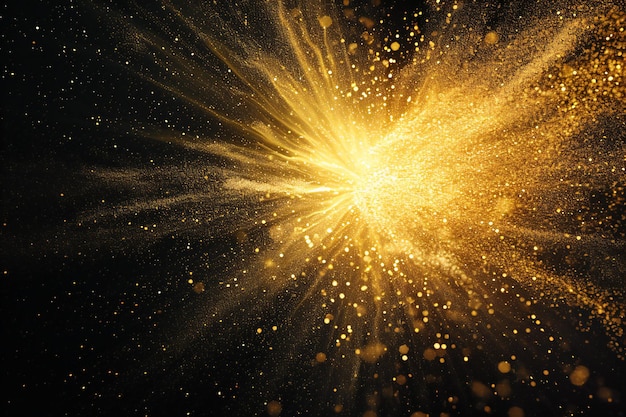 Photo des lumières d'or abstraites, des lumières vintage, un fond défocalisé, une explosion dorée.