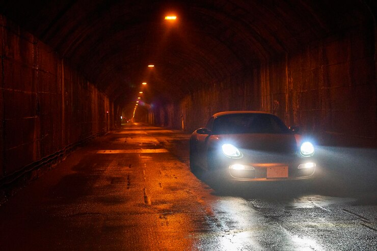 Photo lumières de rue éclairées dans un tunnel