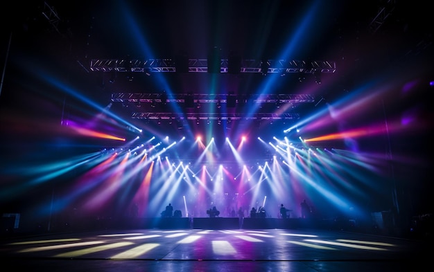 Lumières de scène sur l'équipement d'éclairage de concert avec des faisceaux multicolores