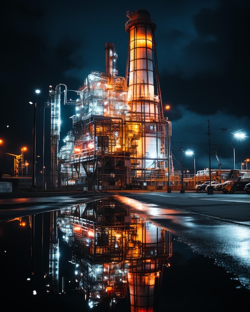 Lumières d'usine en soirée Usine de nuit extérieure moderne industrielle Generative AI