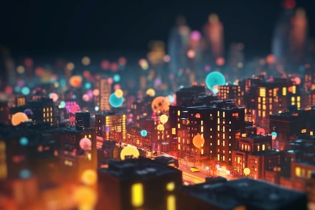 Les lumières de la ville d'en haut Une vue à vol d'oiseau d'une métropole illuminée la nuit