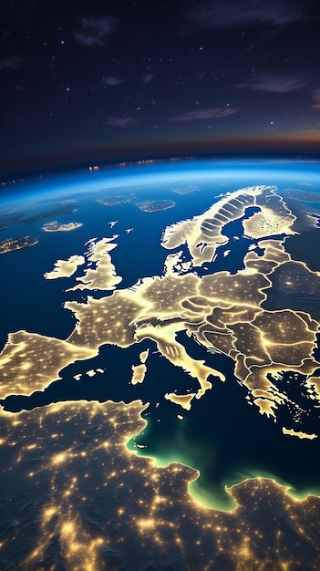 Photo les lumières des villes d'europe depuis l'espace