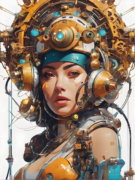 Luna Byte est une belle jeune fille mécanique cyberpunk.