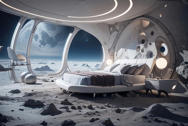 Lunar Luxury Design une chambre futuriste à la surface de la Lune