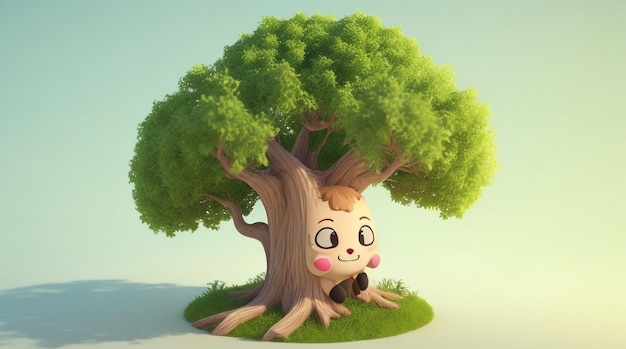 Lunatique Arboreal Friend FullBody Illustration 3D d'un arbre mignon