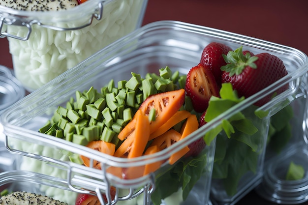 Une lunchbox végétalienne aux couleurs vives et aux ingrédients frais véhiculant le concept Generated by AI