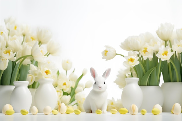 Lundi de Pâques Arrière-plan des fleurs de printemps Arrière-plans heureux de Pâque avec lapin et œufs