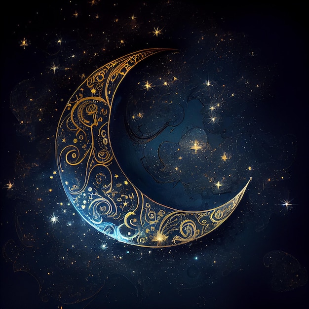 Lune arabe sur fond de ciel étoilé de nuit AI générative