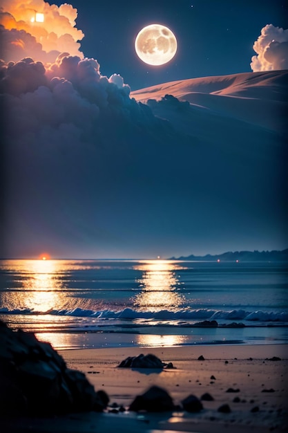 La lune brille sur les nuages