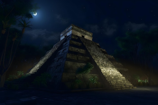 La lune brille sur la pyramide