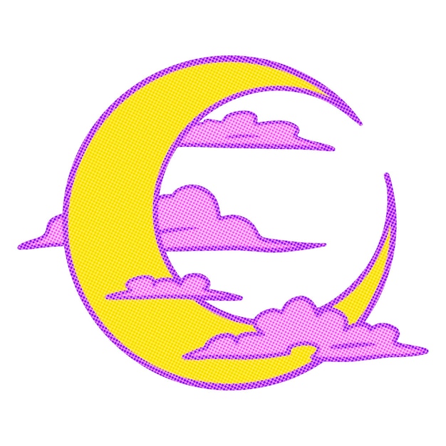 Lune croissante avec des nuages autocollant avec une bordure blanche
