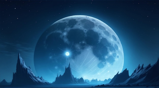 La lune dans le ciel la nuit jeu d'actifs d'arrière-plan 2D futuriste.