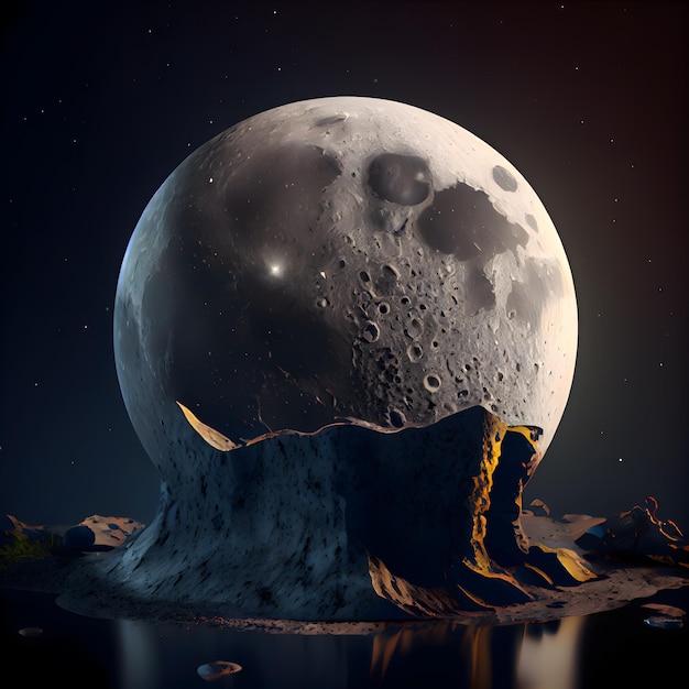 Lune dans le rendu 3d du ciel nocturne Éléments de cette image fournis par la NASA