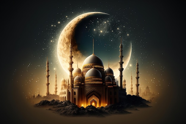 lune derrière la mosquée