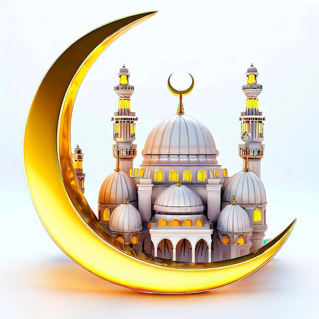 Une lune dorée avec une mosquée au milieu