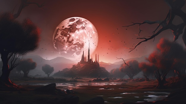 Lune éclipse paysage art numérique peinture numérique AI Images générées