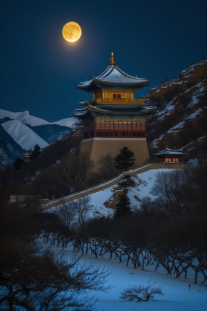 La lune est sur la montagne