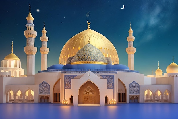 Une lune est visible sur une carte islamique de ramadan kareem modèle de conception de bannière pour les médias sociaux