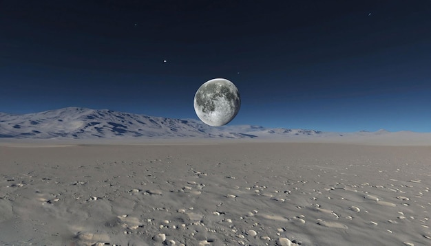 Une lune est vue sur la surface de la lune.