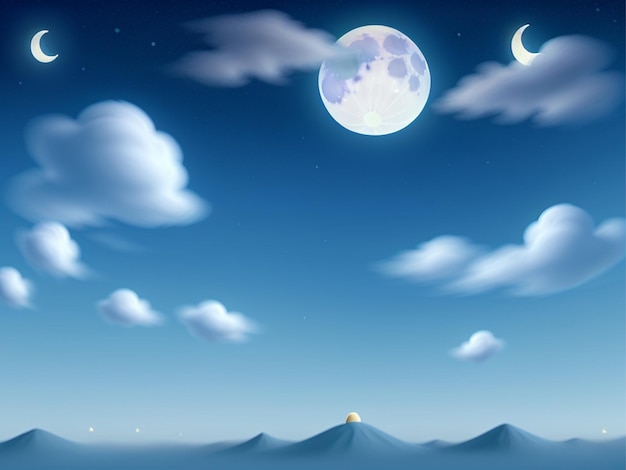 Photo la lune et les étoiles décorées de nuages blancs sur un fond de ciel nocturne