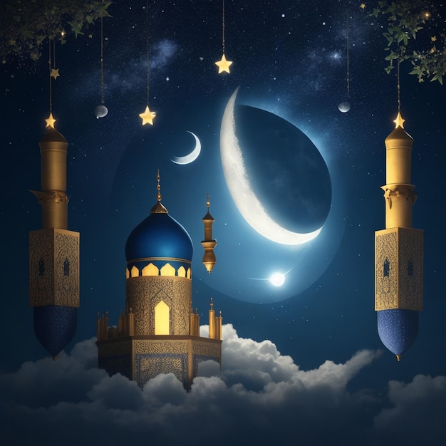 Lune et étoiles ramadan kareem fond