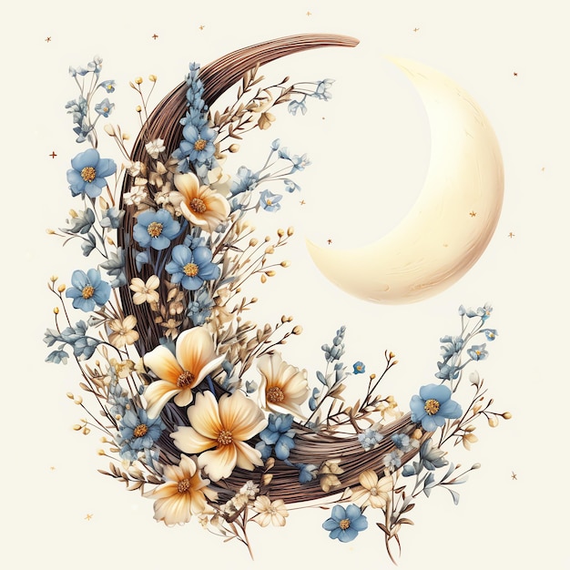 Photo lune florale de couleurs vintage avec différentes illustrations de fleurs et de plantes