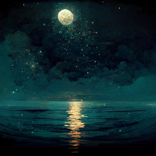 La lune et la mer bel effet de nuit