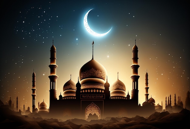 Lune et mosquée du ramadan IA générative