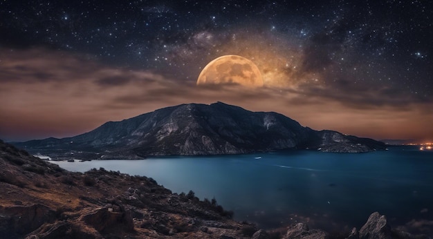 Photo la lune la nuit avec des étoiles et des nuages vue de la lune la nuit belle lune avec des étoiles