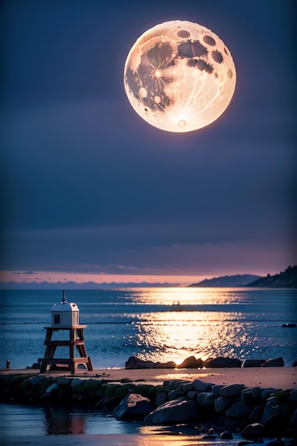 La lune sur la plage la nuit