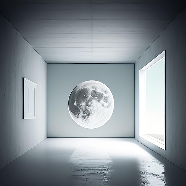 la lune planant dans une chambre austère avec un blanc